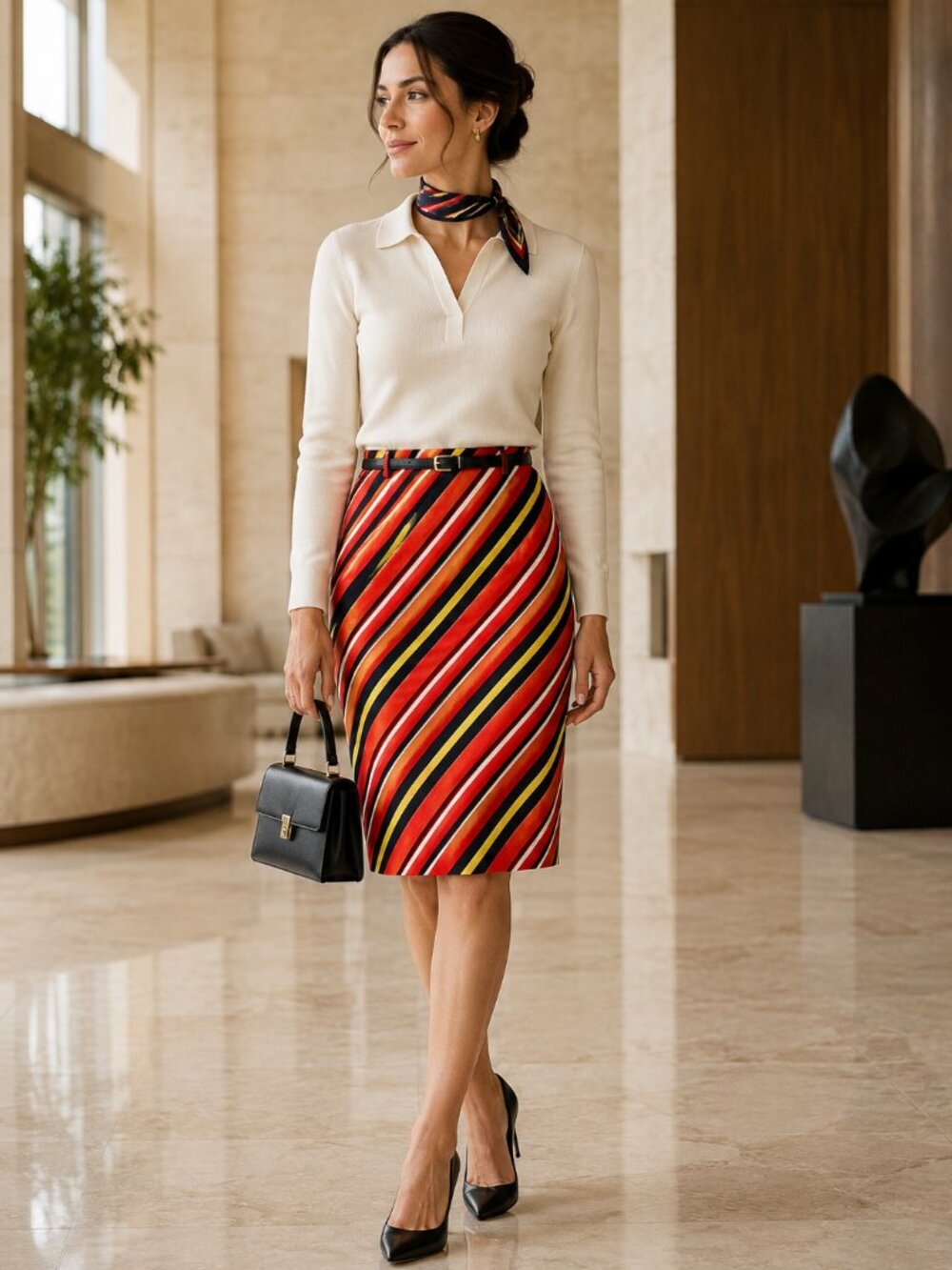 Vintage Brooks Brothers Breeches 100% Silk Wrap Pencil Skirt Red Stripe Size 8 U
